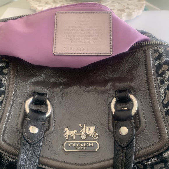 COACH ASHLEY OCELOT LEOPARD BLACK & SILVER METALLIC RARE SATCHEL - Picture 7 of 8